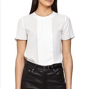 Reiss White Summer Top Pleated Blouse $180 Size 0 Jax-SS Layering Short Sleeve